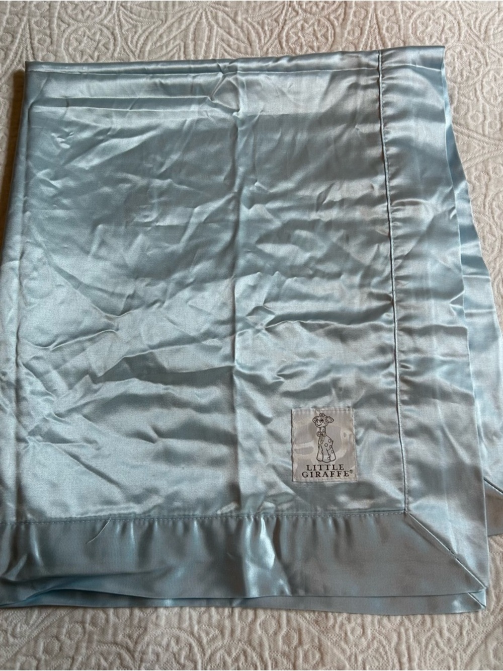 NWOT Little Giraffe Baby Satin Blanket in Light Blue